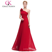 Grace Karin ein Schulter trägerloses rotes Chiffon- langes Abschlussball-Kleid CL3467-2